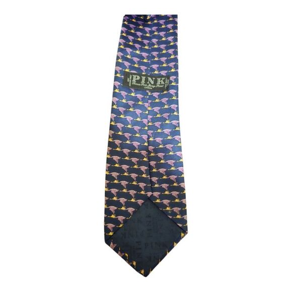 THOMAS PINK Silk Tie Navy Lavender Bird Print - Picture 3 of 7